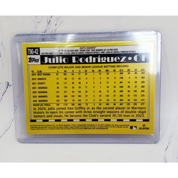 2025 Topps Series 1 1990 Topps Baseball Julio Rodriguez Seattle Mariners #T90-42 - Picture 2 of 4